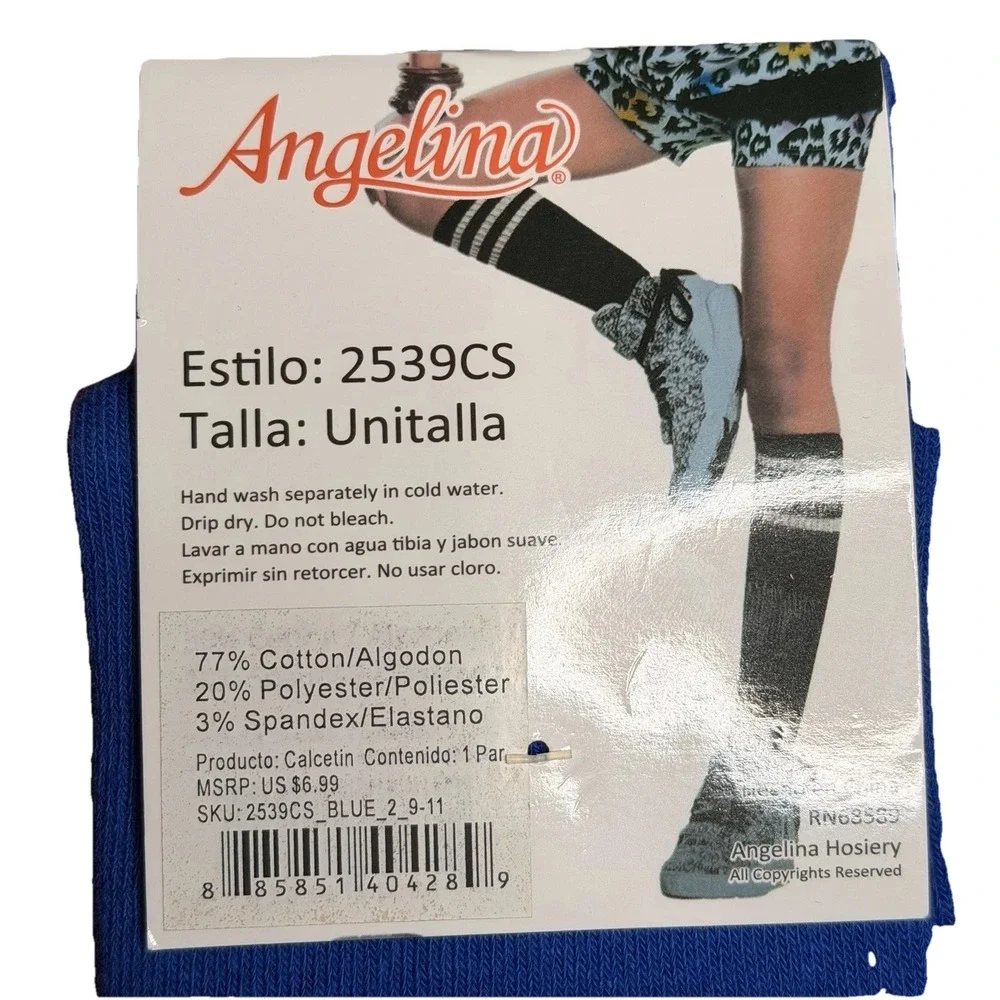 Angelina Knee High Socks Unisex Green-blue-Red W/Stripes 9-11 77% Cotton 3 Pairs